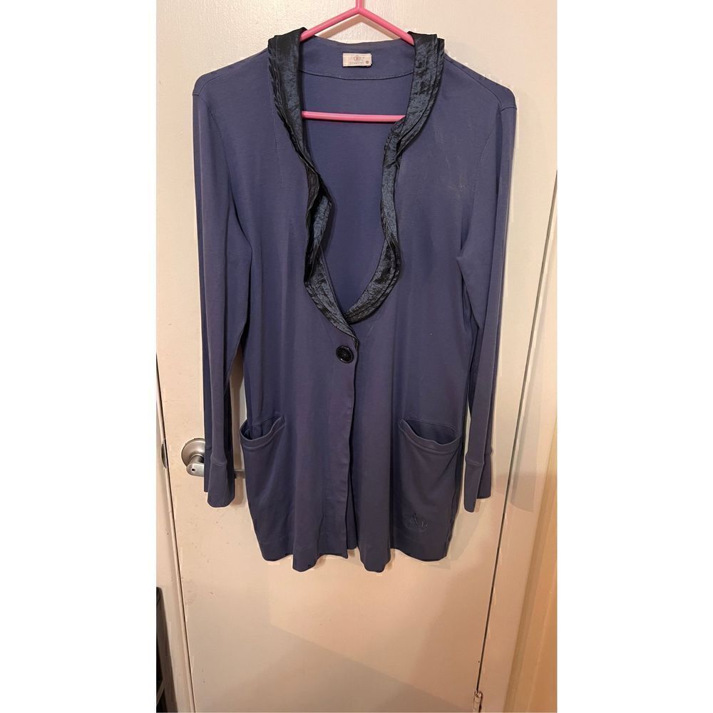 DISMERO BLUE JACKET RUFFLE NECKLINE SIZE L